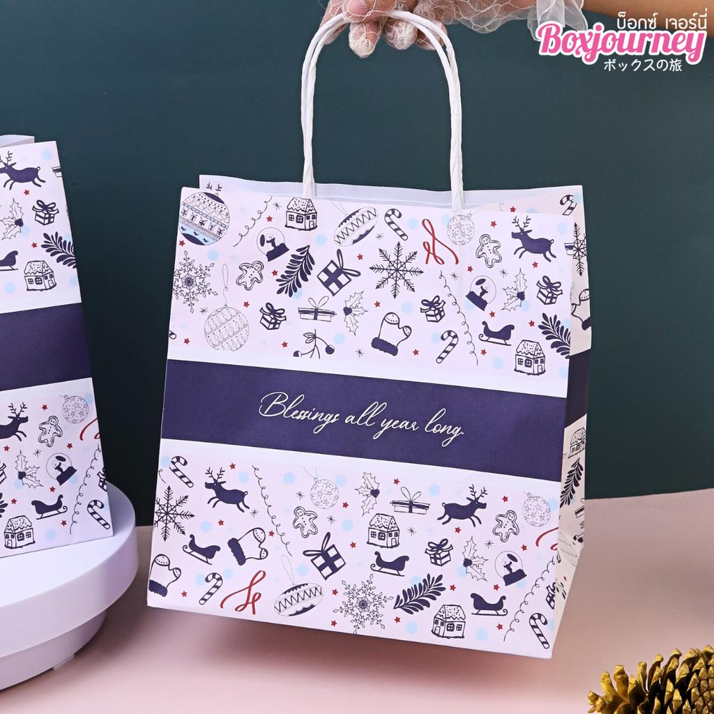 ถุงกระดาษหูเกลียว พิมพ์ลาย ลาย SnowPop 23x15x23 ซม.