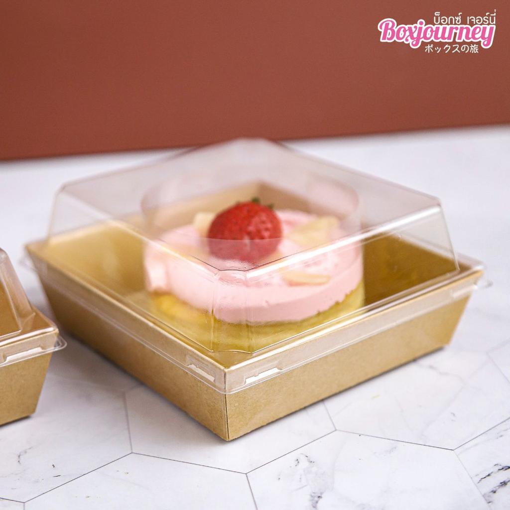กล่องขนมสี่เหลี่ยมสีคราฟท์ ฝาใส ไซส์ M