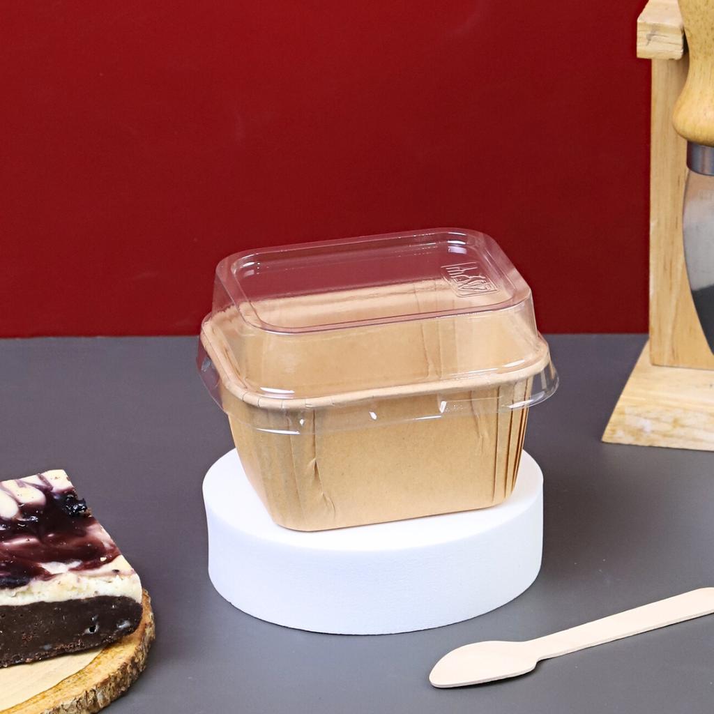 ถ้วยกระดาษอบขนมทรงสี่เหลี่ยม + ฝาปิดพลาสติก