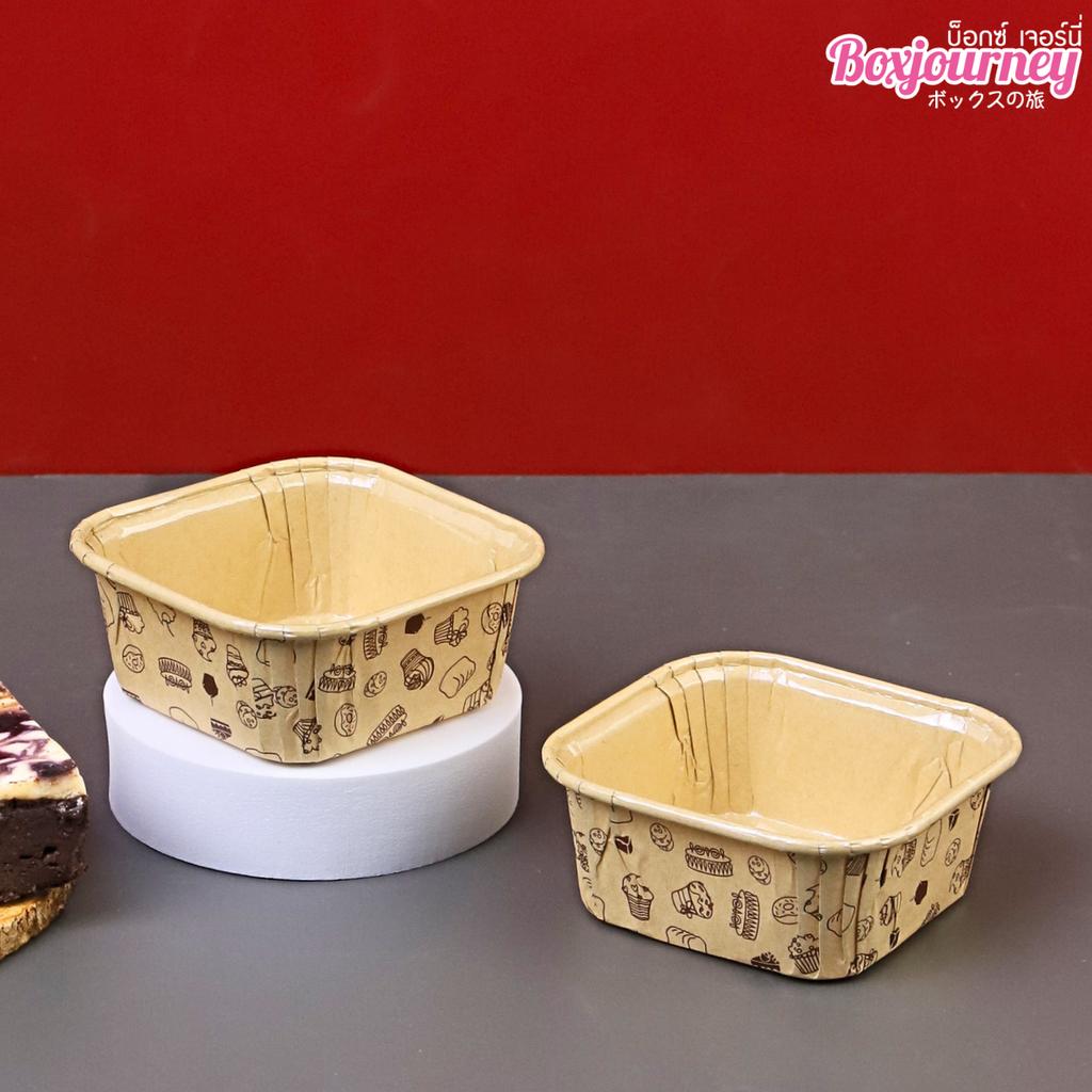 ถ้วยกระดาษอบขนมทรงสี่เหลี่ยมคราฟท์  ลายเบเกอรี่