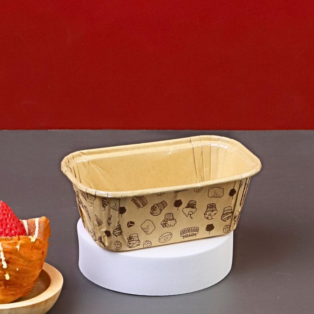 ถ้วยกระดาษอบขนมทรงยาว คราฟท์  ลายเบเกอรี่