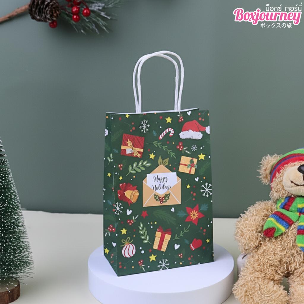 ถุงกระดาษหูเกลียว พิมพ์ลาย Festive Joy 13x8x18 ซม.