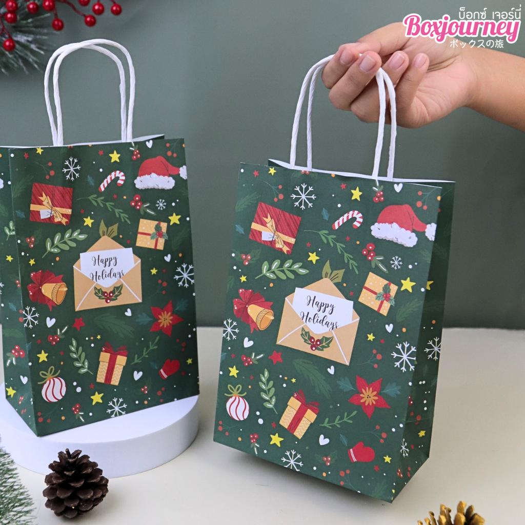 ถุงกระดาษหูเกลียว พิมพ์ลาย Festive Joy 13x8x18 ซม.
