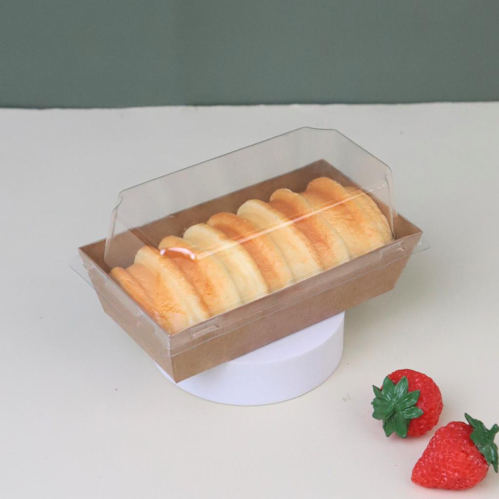 กล่องขนมทรงยาวสีคราฟท์ ฝาใส ไซส์ S