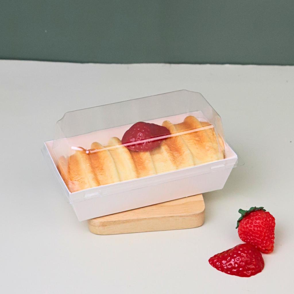 กล่องขนมทรงยาวสีขาว ฝาใส ไซส์ S