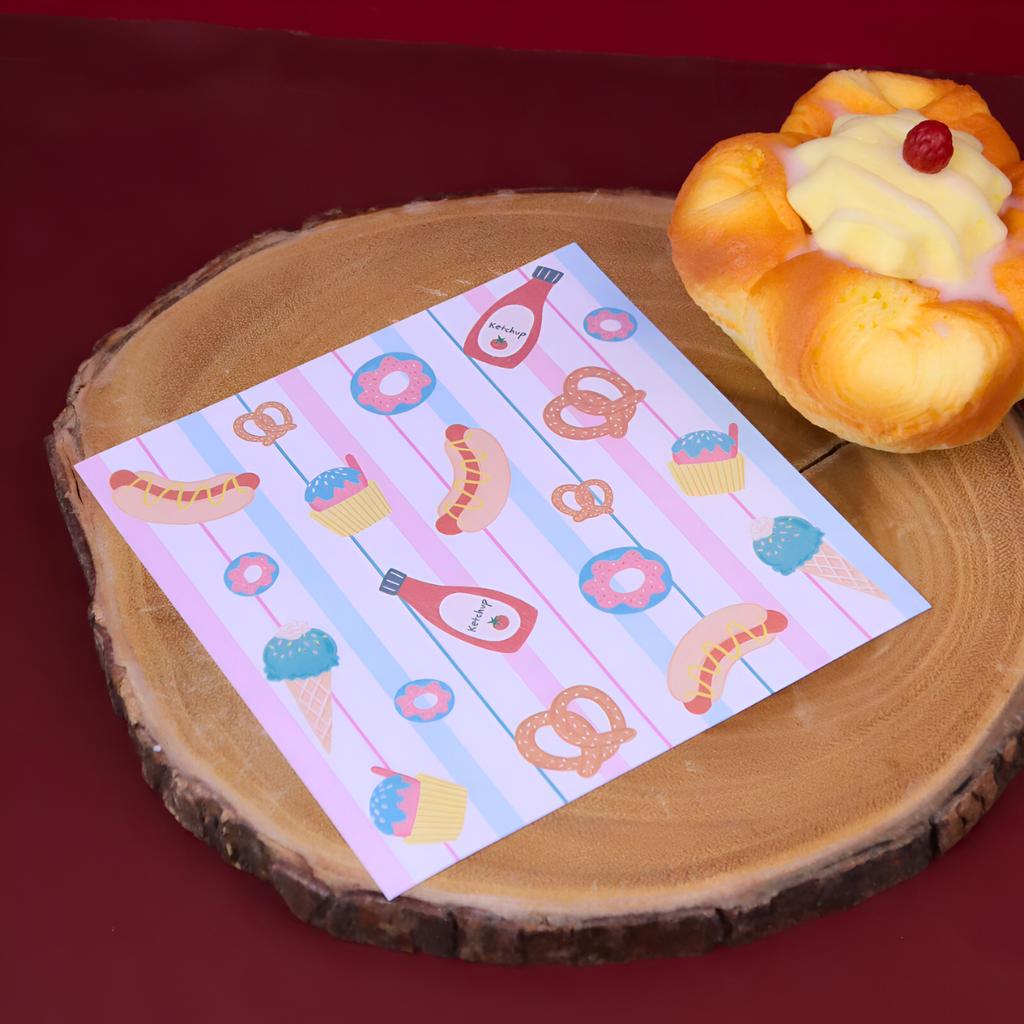 กระดาษรองอาหาร ลาย Carnival Treats ขนาด 6x6 นิ้ว (ไม่เคลือบ)