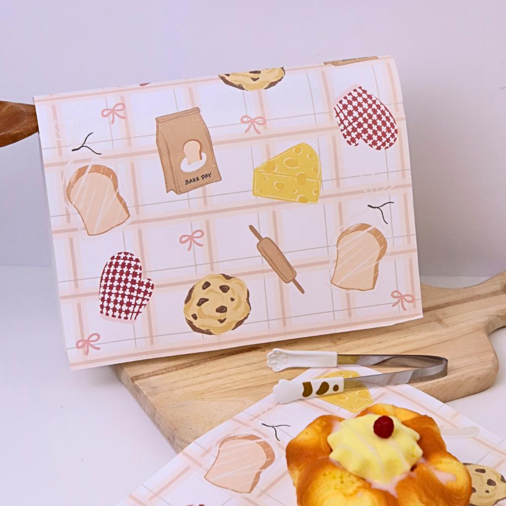 กระดาษรองอาหาร ลาย Little Bakery ขนาด 10x10 นิ้ว (ไม่เคลือบ)