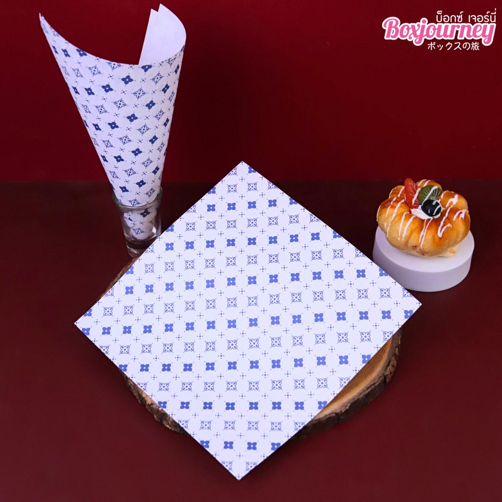 กระดาษรองอาหาร ลาย  Royal Thai Blue  ขนาด 8x8 นิ้ว (ไม่เคลือบ)