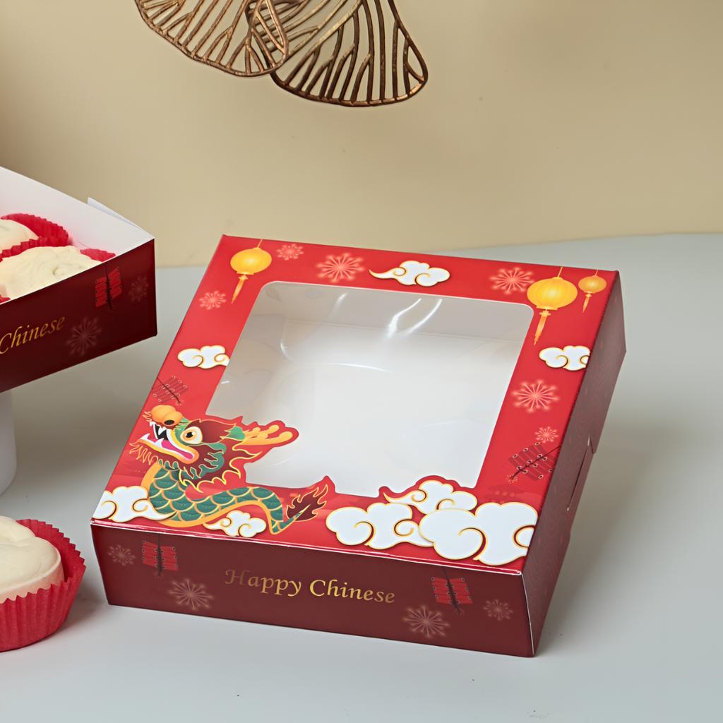 กล่องบราวนี่ ลาย Dragon Bloom 15x15x4 ซม.