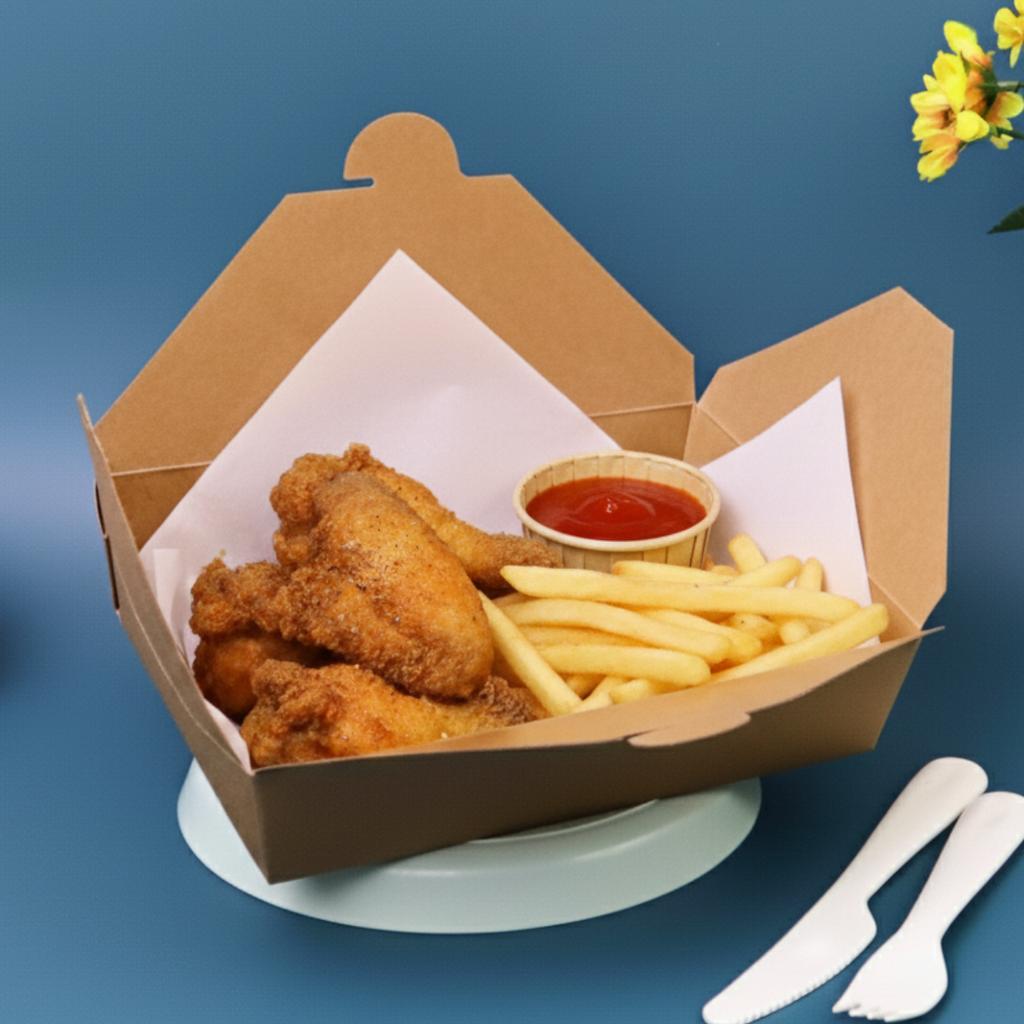 กล่องอาหารคราฟพับล็อคหูเกี่ยว ขนาด XL