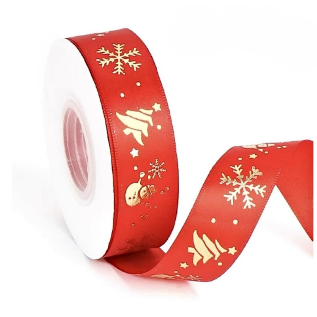 ริบบิ้นลายคริสต์มาส สีแดง 01 ขนาด 2.5 ซม. x 22.8 เมตร
