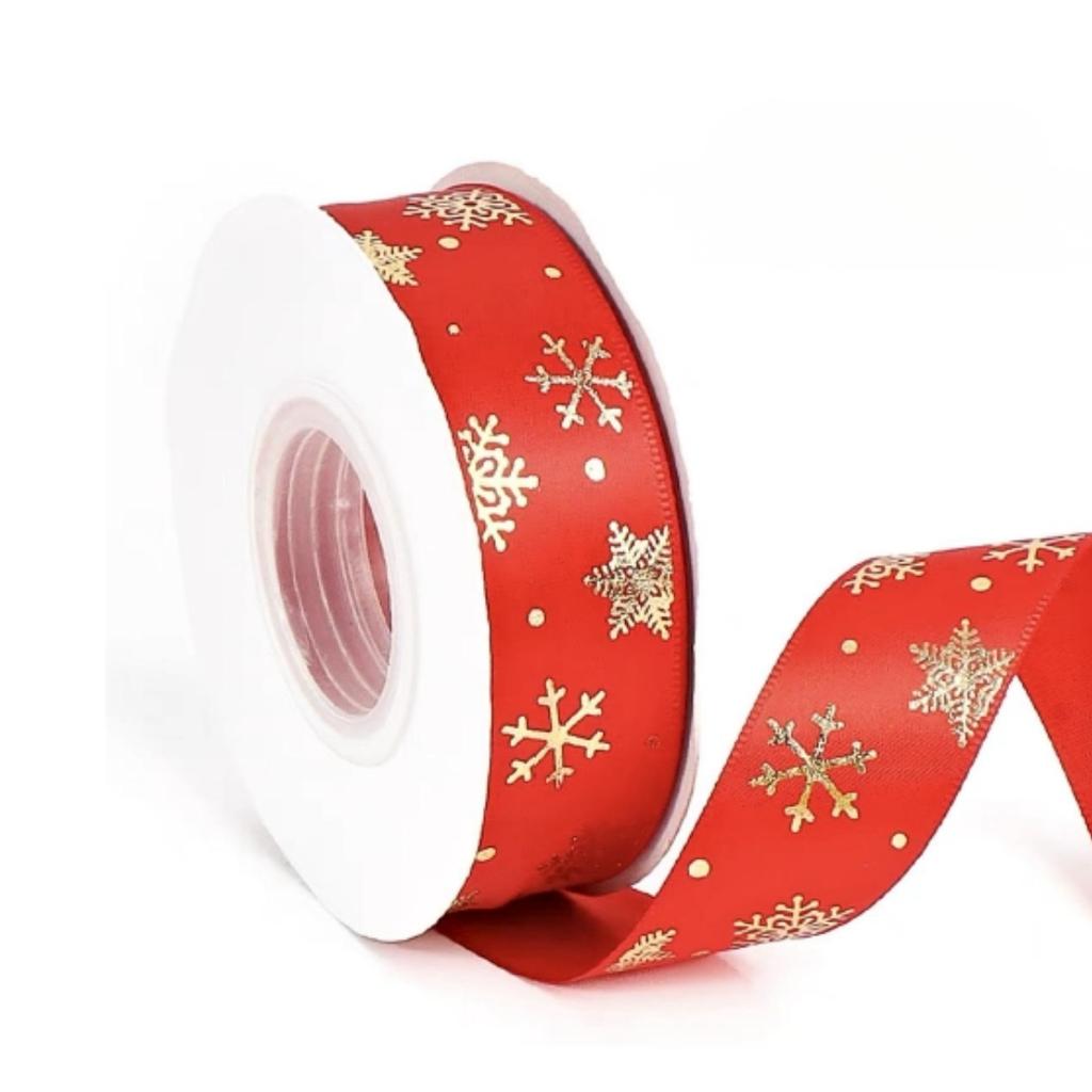 ริบบิ้นลายคริสต์มาส สีแดง 02 ขนาด 2.5 ซม. x 22.8 เมตร