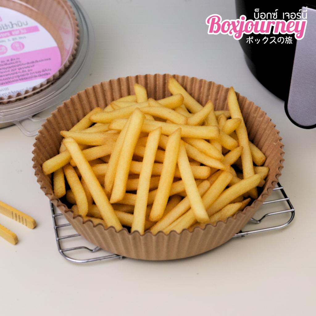 กระดาษรองหม้อทอดไร้น้ำมันทรงกลม สีน้ำตาล 50 ใบ ขนาด 16x4.5 ซม.
