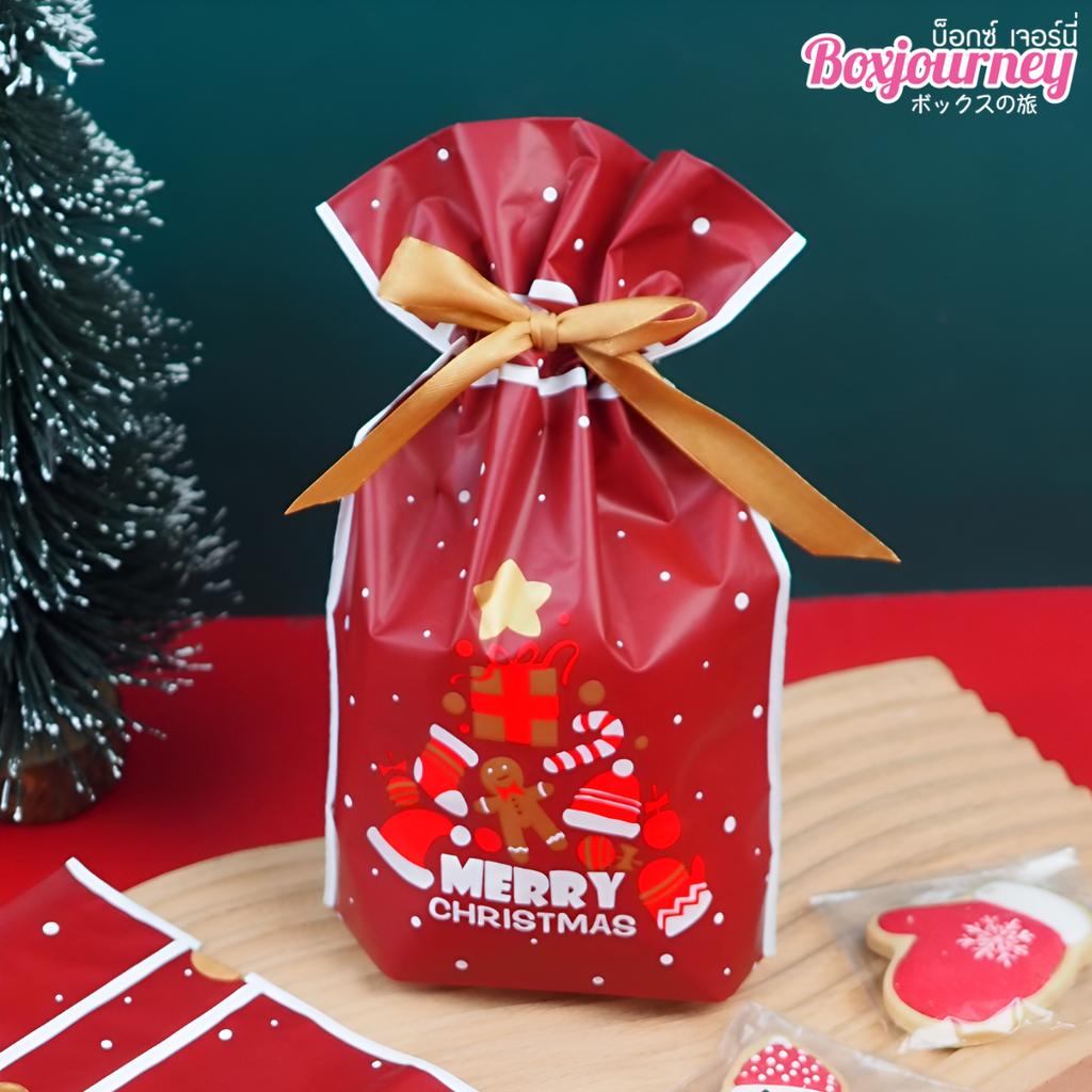 ถุงของขวัญ พร้อมโบว์ ลายคริสต์มาส คละลาย ขนาด 15x6x23 ซม.
