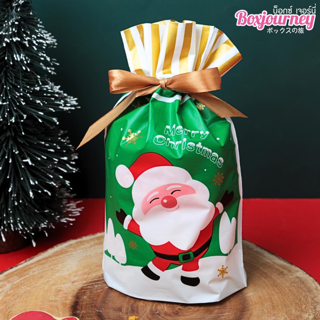 ถุงของขวัญ พร้อมโบว์ ลายคริสต์มาส คละลาย ขนาด 15x6x23 ซม.