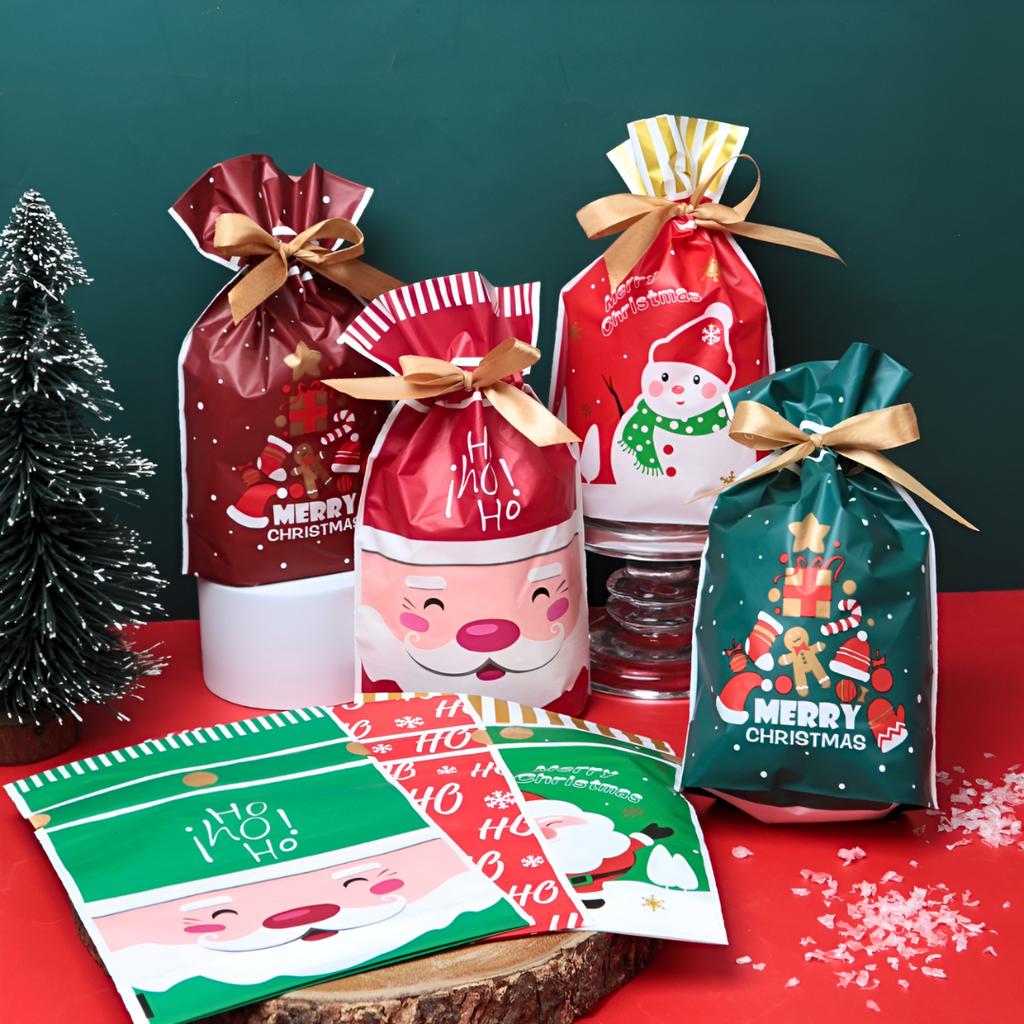ถุงของขวัญ พร้อมโบว์ ลายคริสต์มาส คละลาย ขนาด 15x6x23 ซม.