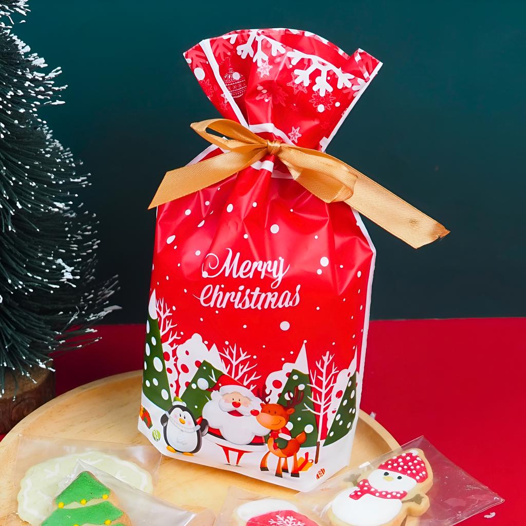 ถุงของขวัญ พร้อมโบว์ ลายคริสต์มาส 01 ขนาด 15x6x23 ซม.