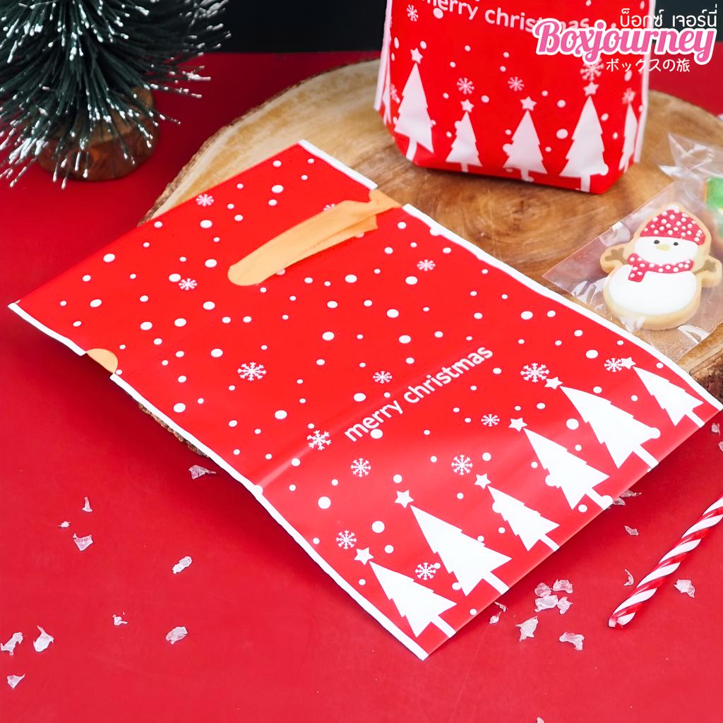 ถุงของขวัญ พร้อมโบว์ ลายคริสต์มาส 04 ขนาด 15x6x23 ซม.