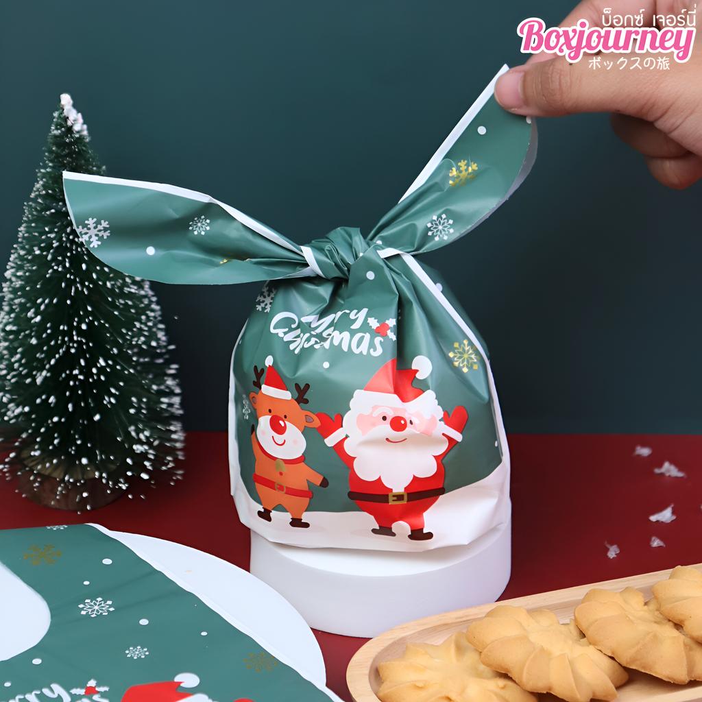 ถุงของขวัญโบว์หูกระต่าย ลายคริสต์มาส 01  ขนาด 6 x 13.5 x 23 ซม.