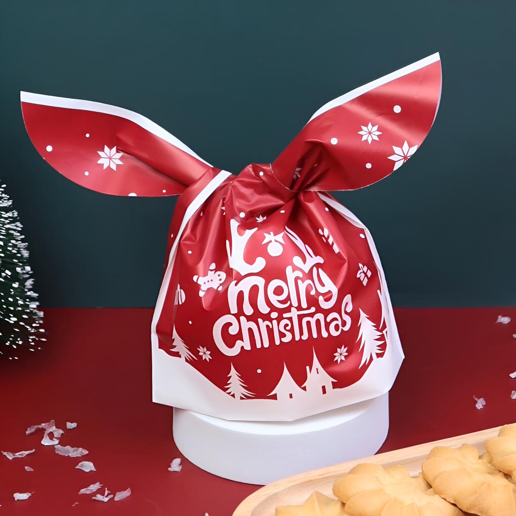 ถุงของขวัญโบว์หูกระต่าย ลายคริสต์มาส 05 ขนาด 6 x 13.5 x 23 ซม.