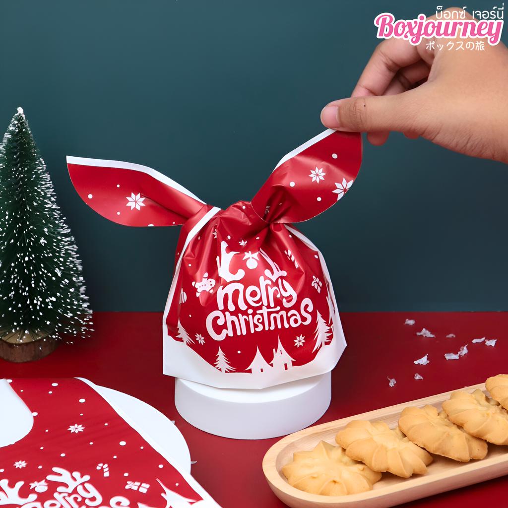 ถุงของขวัญโบว์หูกระต่าย ลายคริสต์มาส 05 ขนาด 6 x 13.5 x 23 ซม.