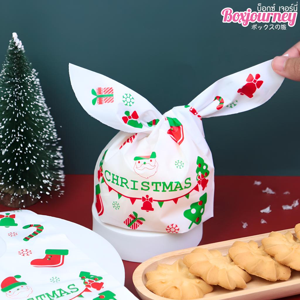ถุงของขวัญโบว์หูกระต่าย ลายคริสต์มาส 08 ขนาด 6 x 13.5 x 23 ซม.