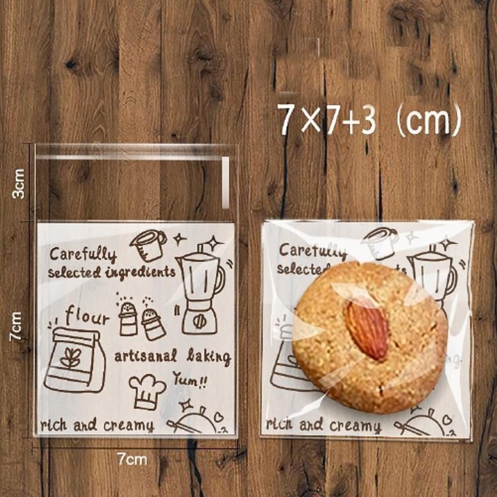 ถุงคุกกี้ปากกาว ลาย Coffee cafe ขนาด 7x7ซม.