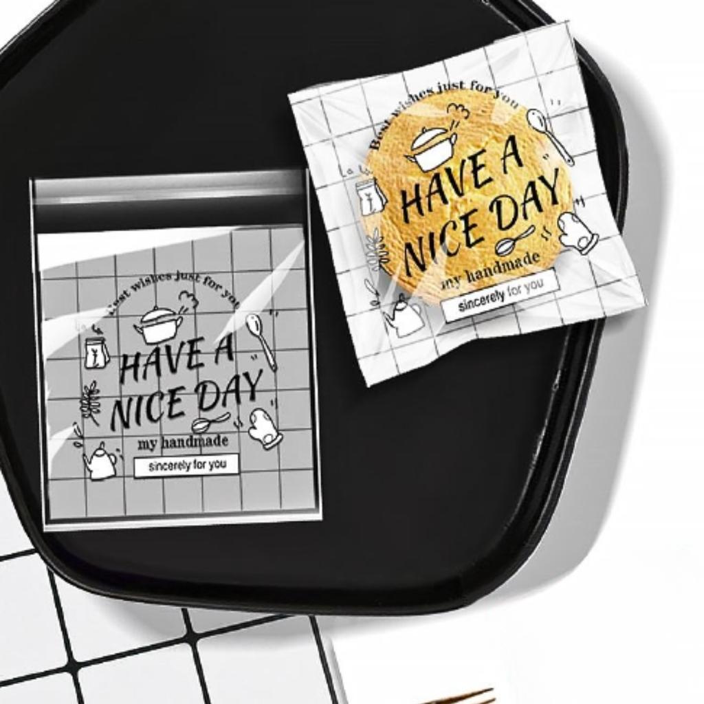 ถุงคุกกี้ปากกาว ลาย Have a nice day ขนาด 7x7 ซม.