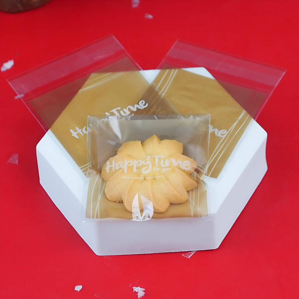 ถุงคุกกี้ปากกาว ลาย Happy Time ขนาด 7x7 ซม.