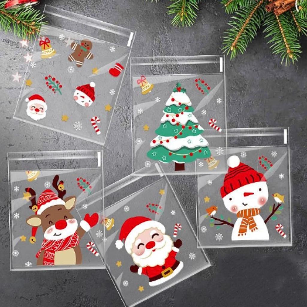 ถุงคุกกี้ปากกาว ลาย Christmas 01 ขนาด 7x7 ซม.