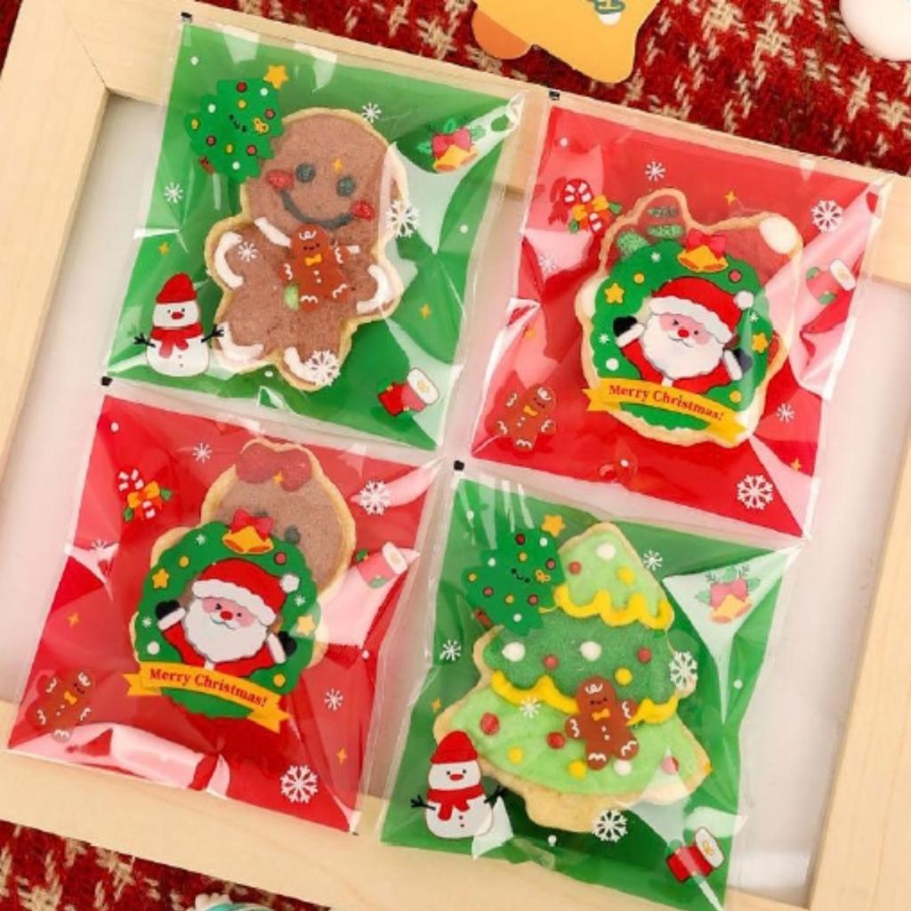 ถุงคุกกี้ปากกาว ลาย Christmas 02 ขนาด 7x7 ซม.