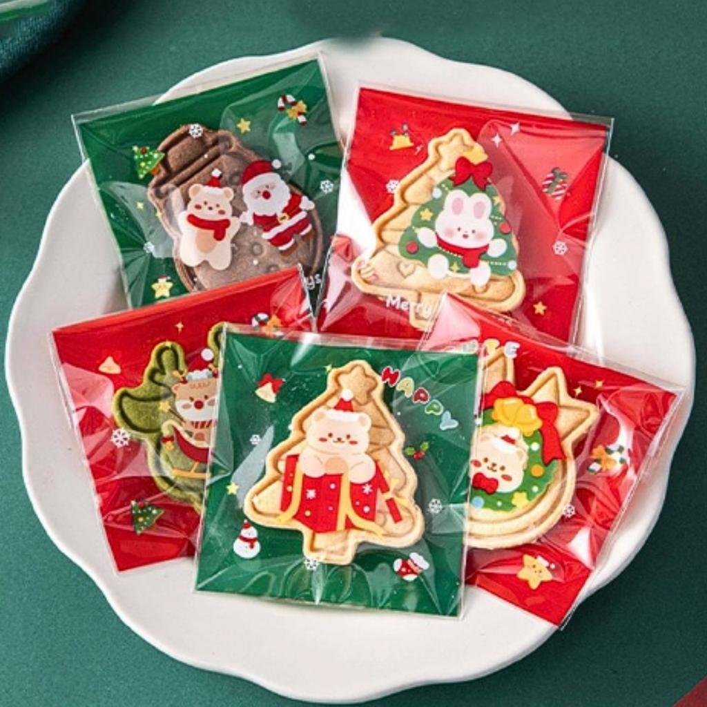 ถุงคุกกี้ปากกาว ลาย Christmas 03 ขนาด 7x7 ซม.