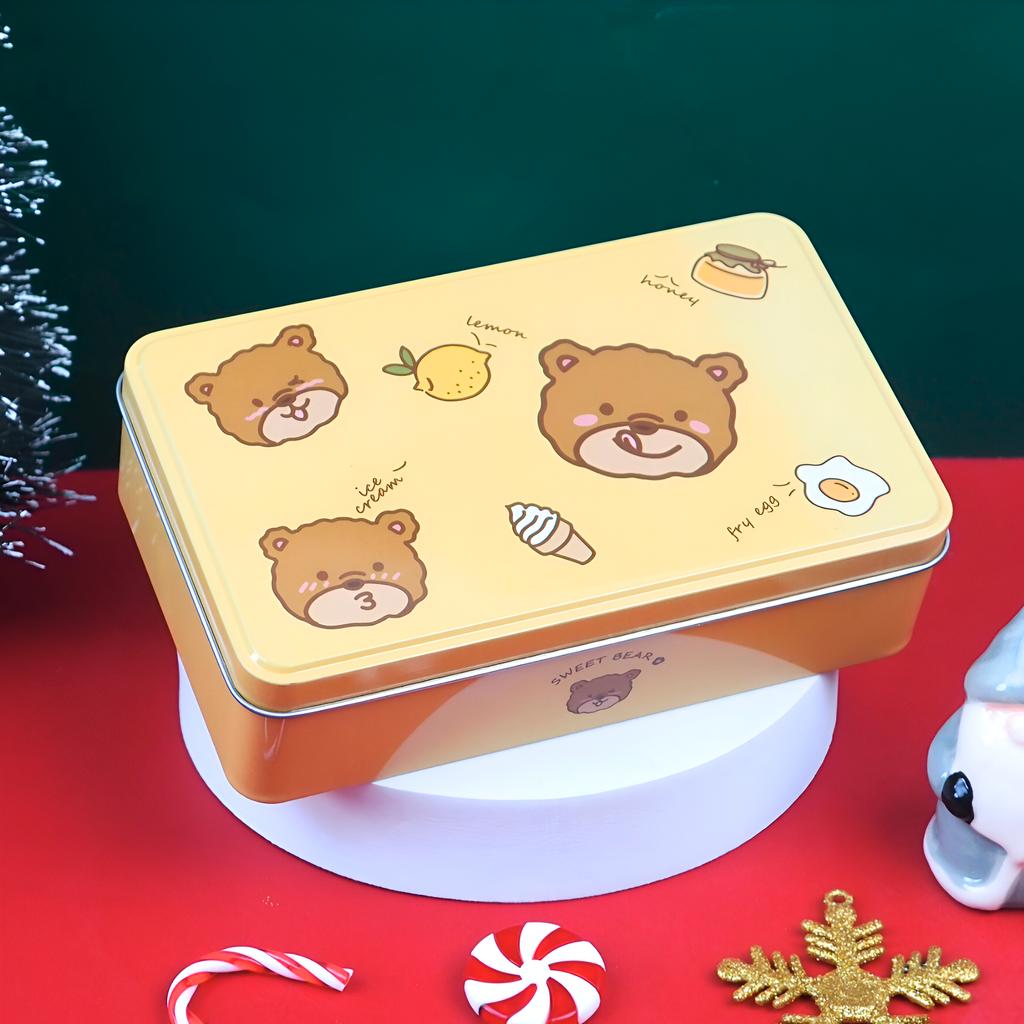 กล่องเหล็กใส่ขนม ลายหมีน้อยน่ารัก ขนาด 19 x 11.5 x 5 ซม.