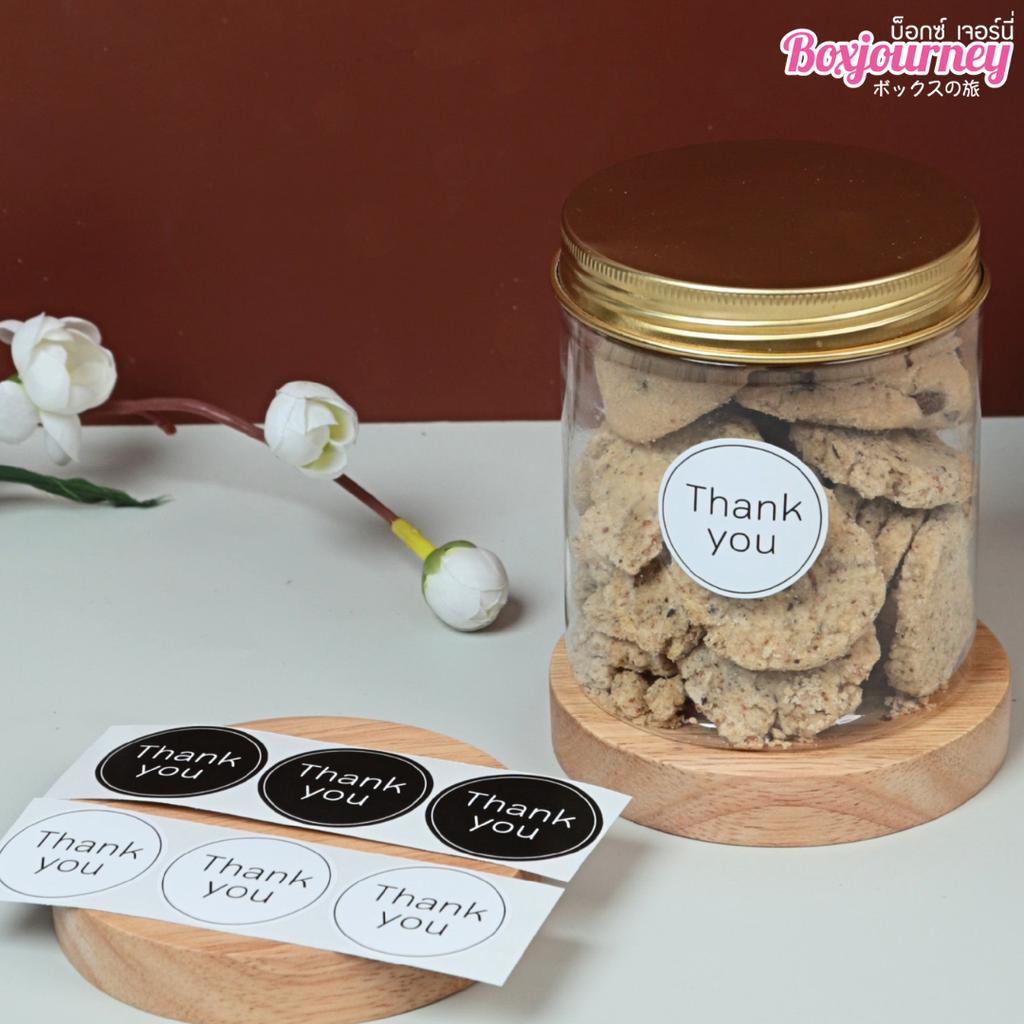 สติกเกอร์วงกลม Thank You สีขาวดำ ขนาด 3.5 ซม. (78 ดวง)