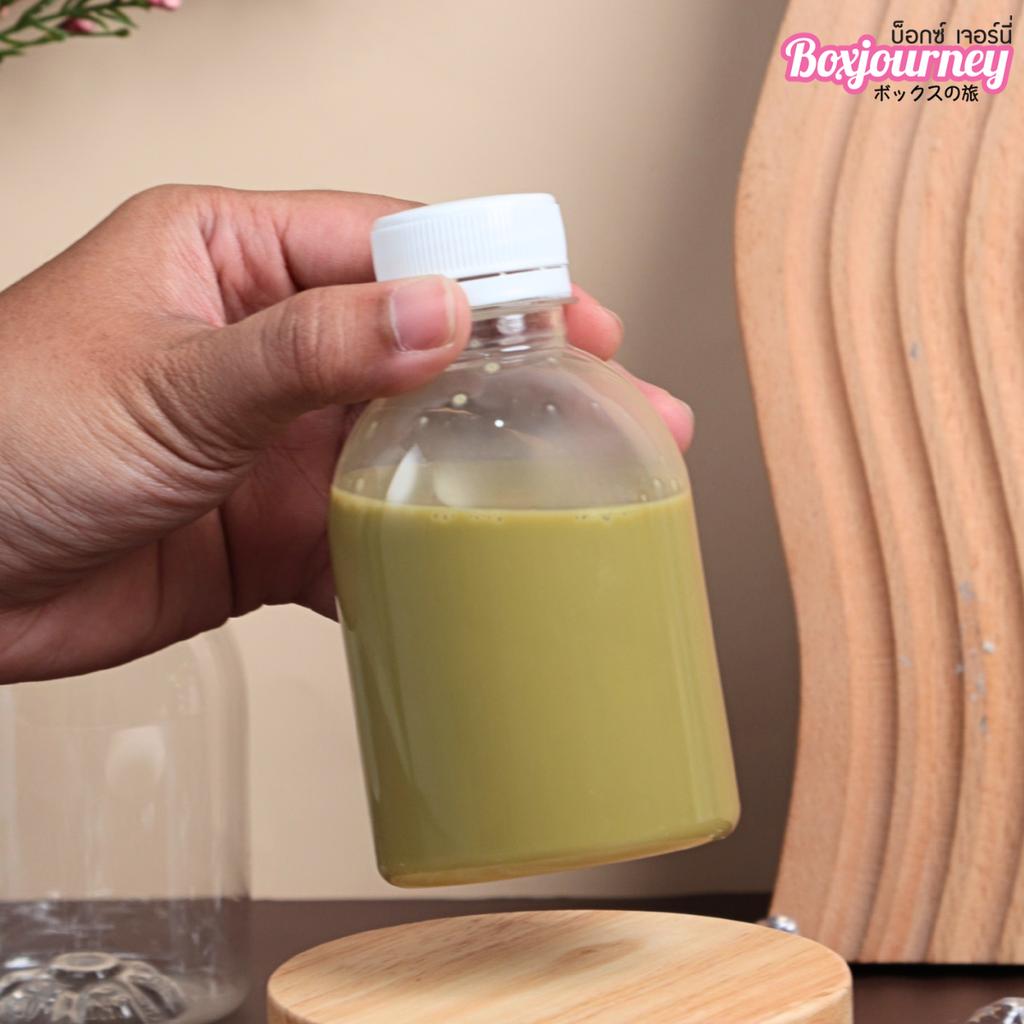 ขวดพลาสติก PET 220 cc. ทรงกลมเรียบเตี้ย  ปาก 30มม.ฝาขาว