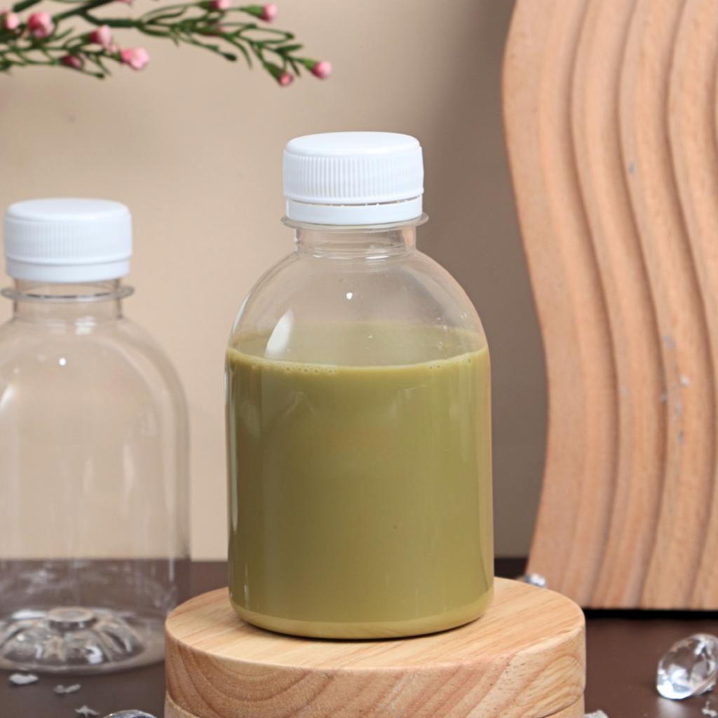 ขวดพลาสติก PET 220 cc. ทรงกลมเรียบเตี้ย  ปาก 30มม.ฝาขาว