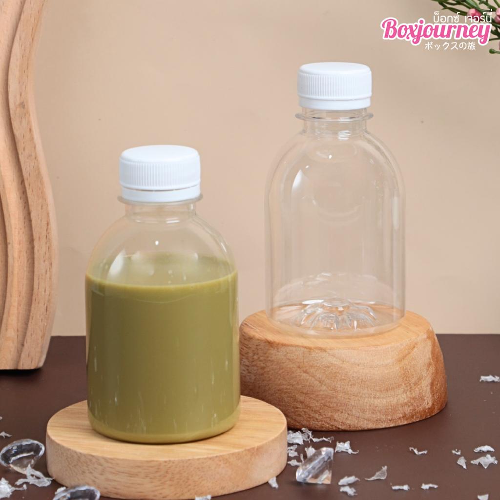 ขวดพลาสติก PET 220 cc. ทรงกลมเรียบเตี้ย  ปาก 30มม.ฝาขาว