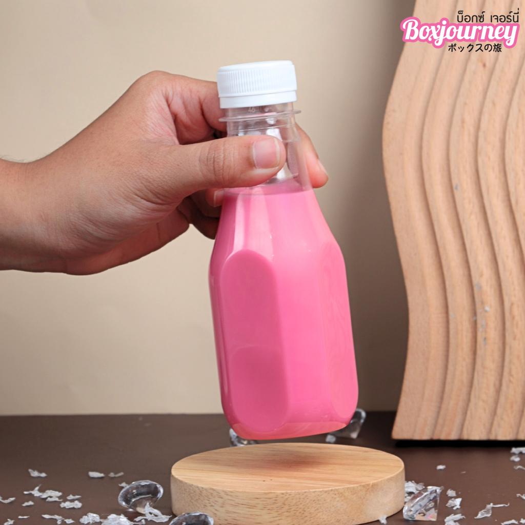 ขวดพลาสติก PET 220 cc. ทรงเหลี่ยมมน  ปาก 30มม.ฝาขาว