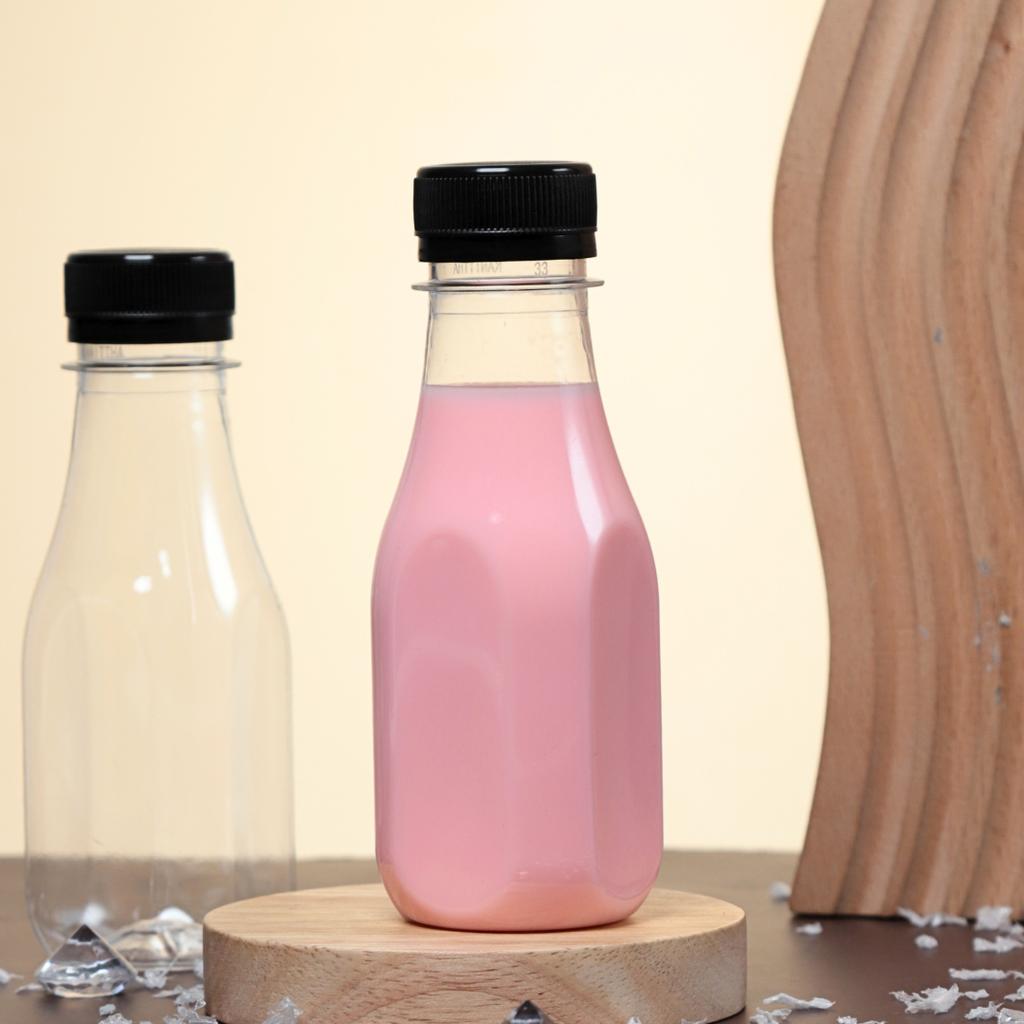 ขวดพลาสติก PET 150 cc. ทรงเหลี่ยมมน  ปาก 30มม.ฝาดำ