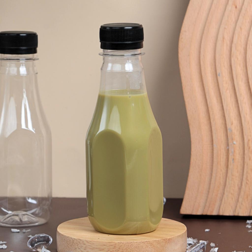 ขวดพลาสติก PET 220 cc. ทรงเหลี่ยมมน  ปาก 30มม.ฝาดำ