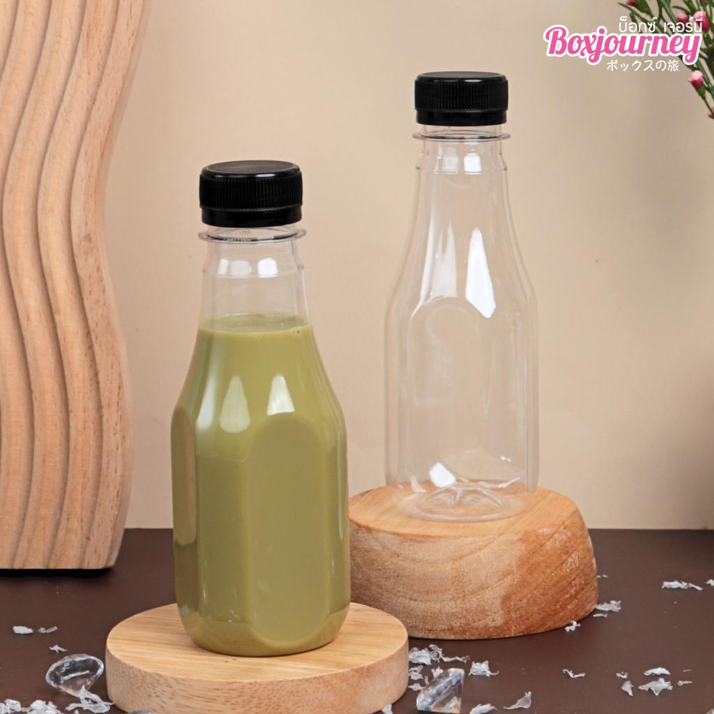 ขวดพลาสติก PET 220 cc. ทรงเหลี่ยมมน  ปาก 30มม.ฝาดำ