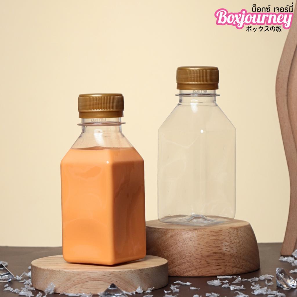 ขวดพลาสติก PET 150 cc. ทรงเหลี่ยมเรียบ  ปาก 30มม.ฝาทอง