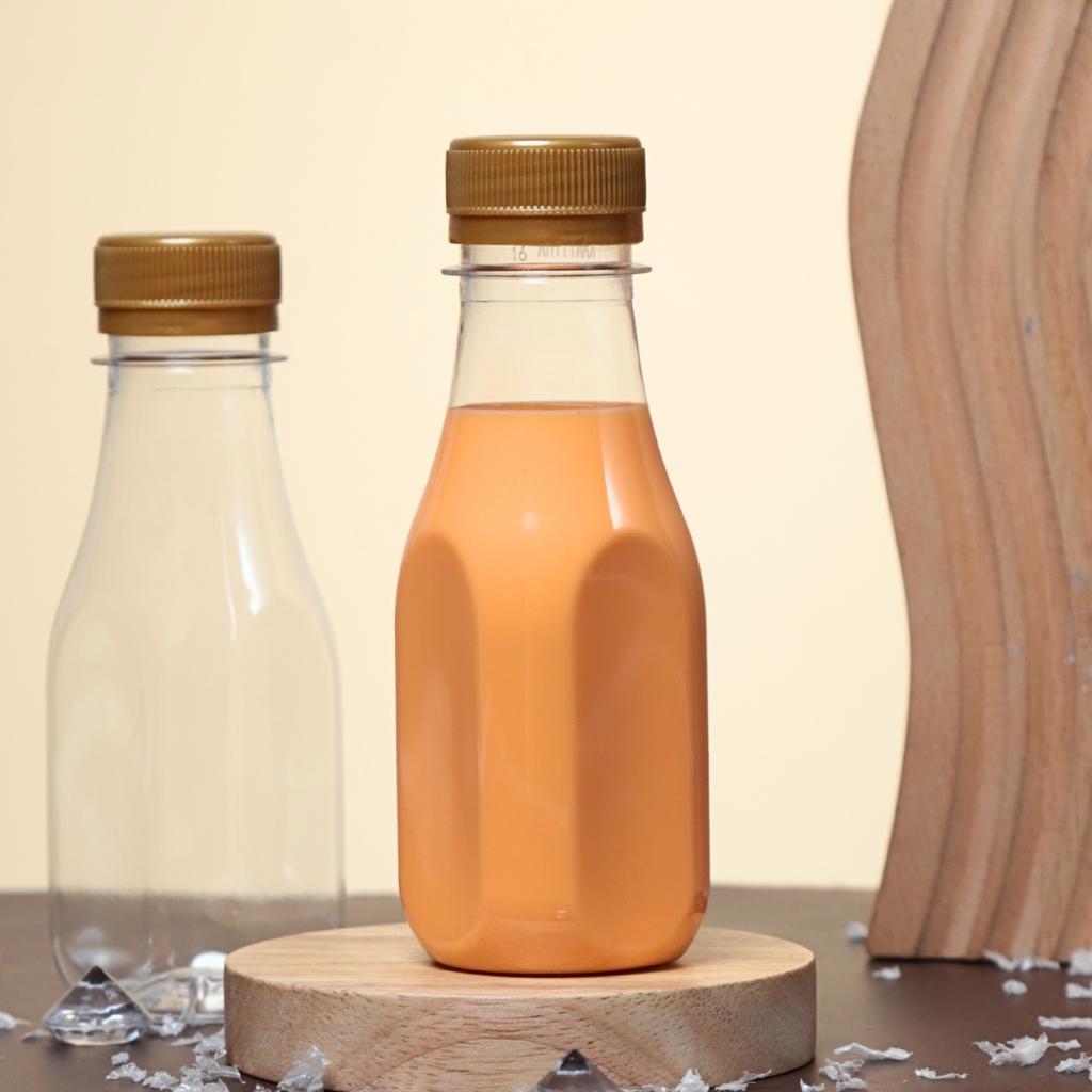 ขวดพลาสติก PET 150 cc. ทรงเหลี่ยมมน  ปาก 30มม.ฝาทอง