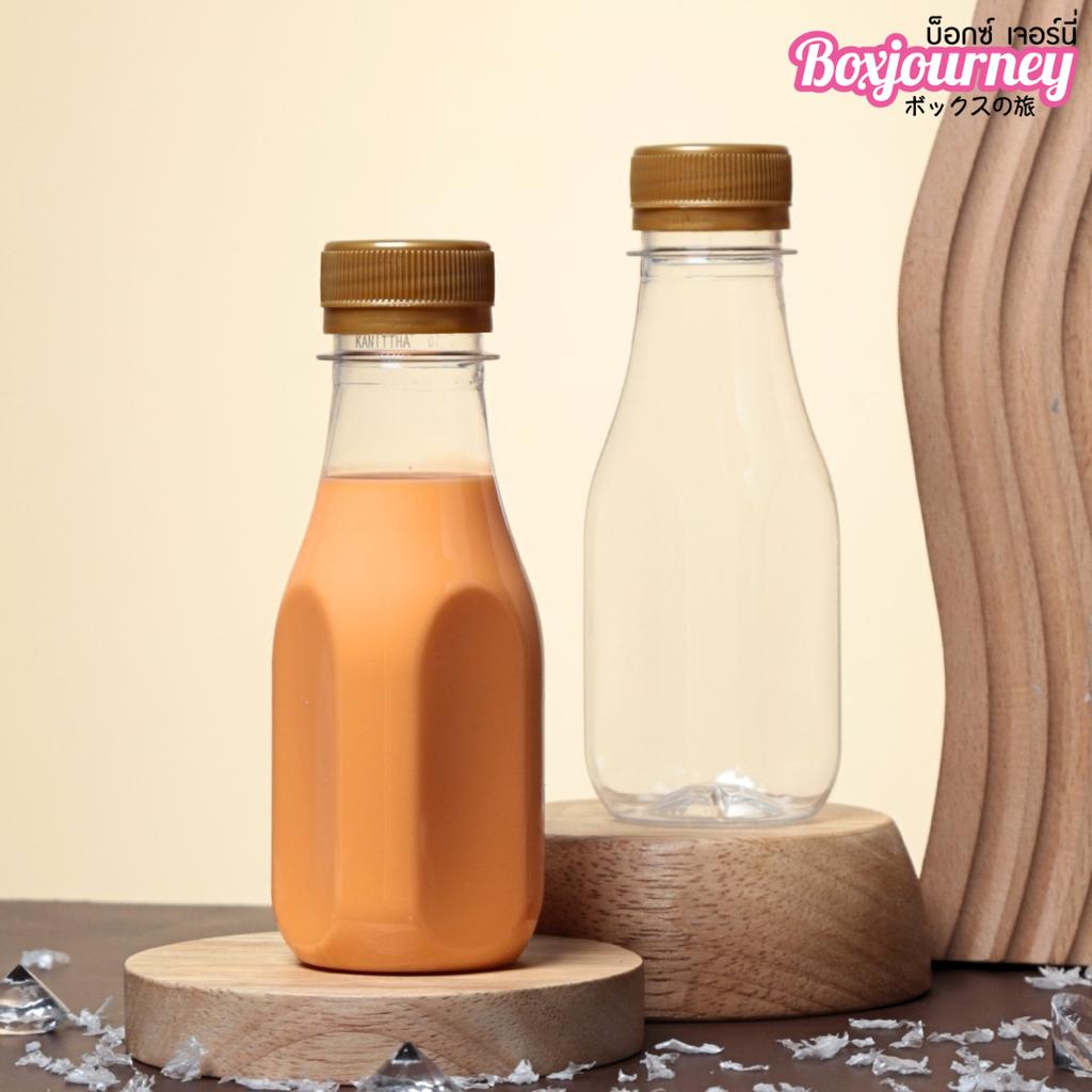 ขวดพลาสติก PET 150 cc. ทรงเหลี่ยมมน  ปาก 30มม.ฝาทอง