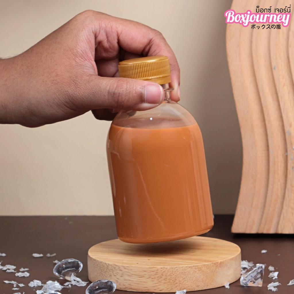 ขวดพลาสติก PET 220 cc. ทรงกลมเรียบเตี้ย  ปาก 30มม.ฝาทอง