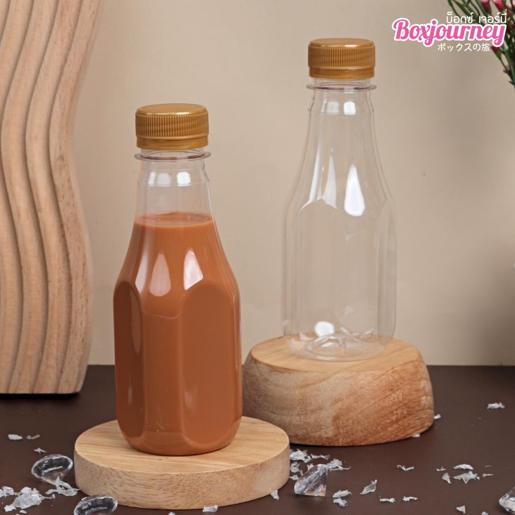 ขวดพลาสติก PET 220 cc. ทรงเหลี่ยมมน  ปาก 30มม.ฝาทอง