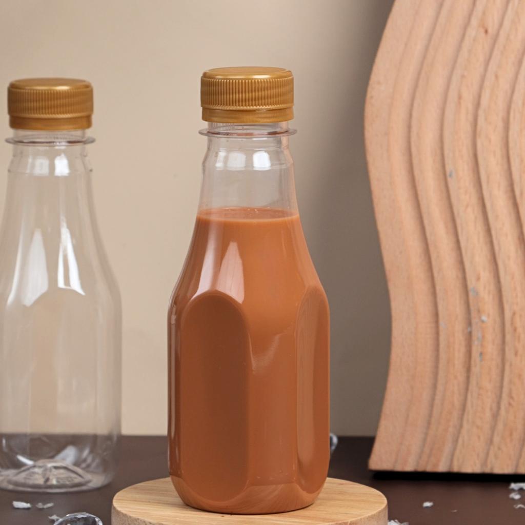 ขวดพลาสติก PET 220 cc. ทรงเหลี่ยมมน  ปาก 30มม.ฝาทอง