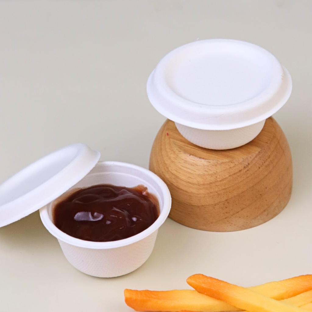 ถ้วยน้ำจิ้มชานอ้อย 2 oz พร้อมฝาปิด