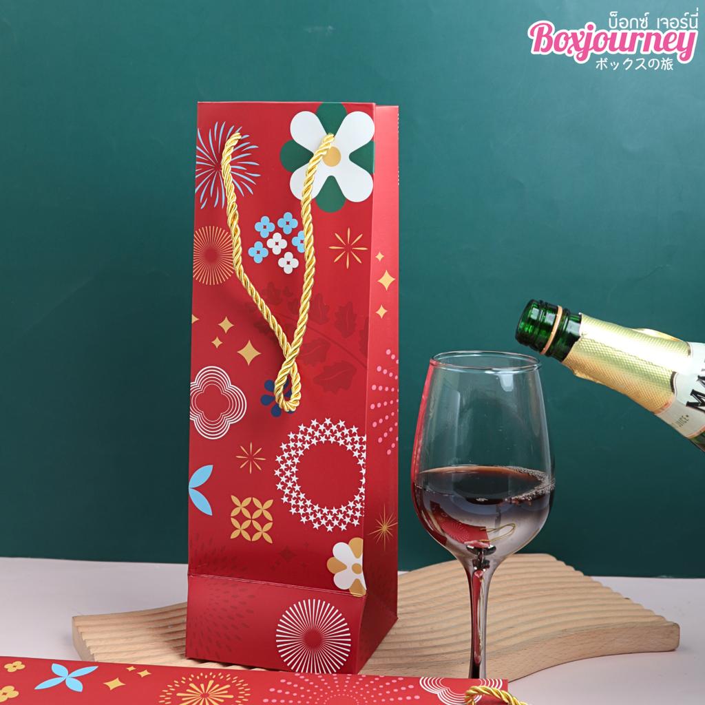 ถุงใส่ขวดไวน์ ลาย Joyful Hana ขนาด 11.5x10.5x35 ซม.