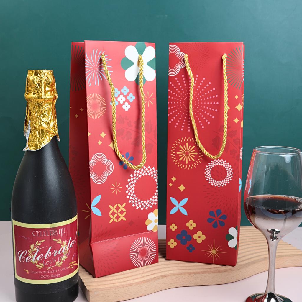 ถุงใส่ขวดไวน์ ลาย Joyful Hana ขนาด 11.5x10.5x35 ซม.